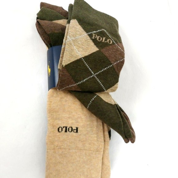 Polo Ralph Lauren 3-Pack Classic Argyle Dress Socks Khaki Olive Green Br… - Picture 7 of 8